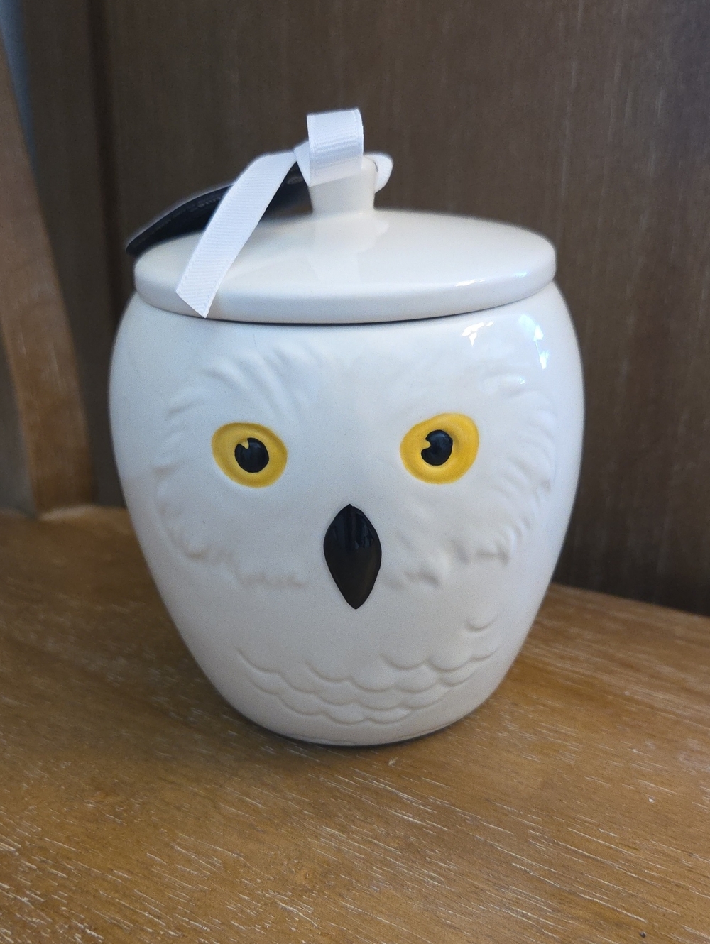 White Owl Ceramic Jar with Lid - Decorative Home Accent